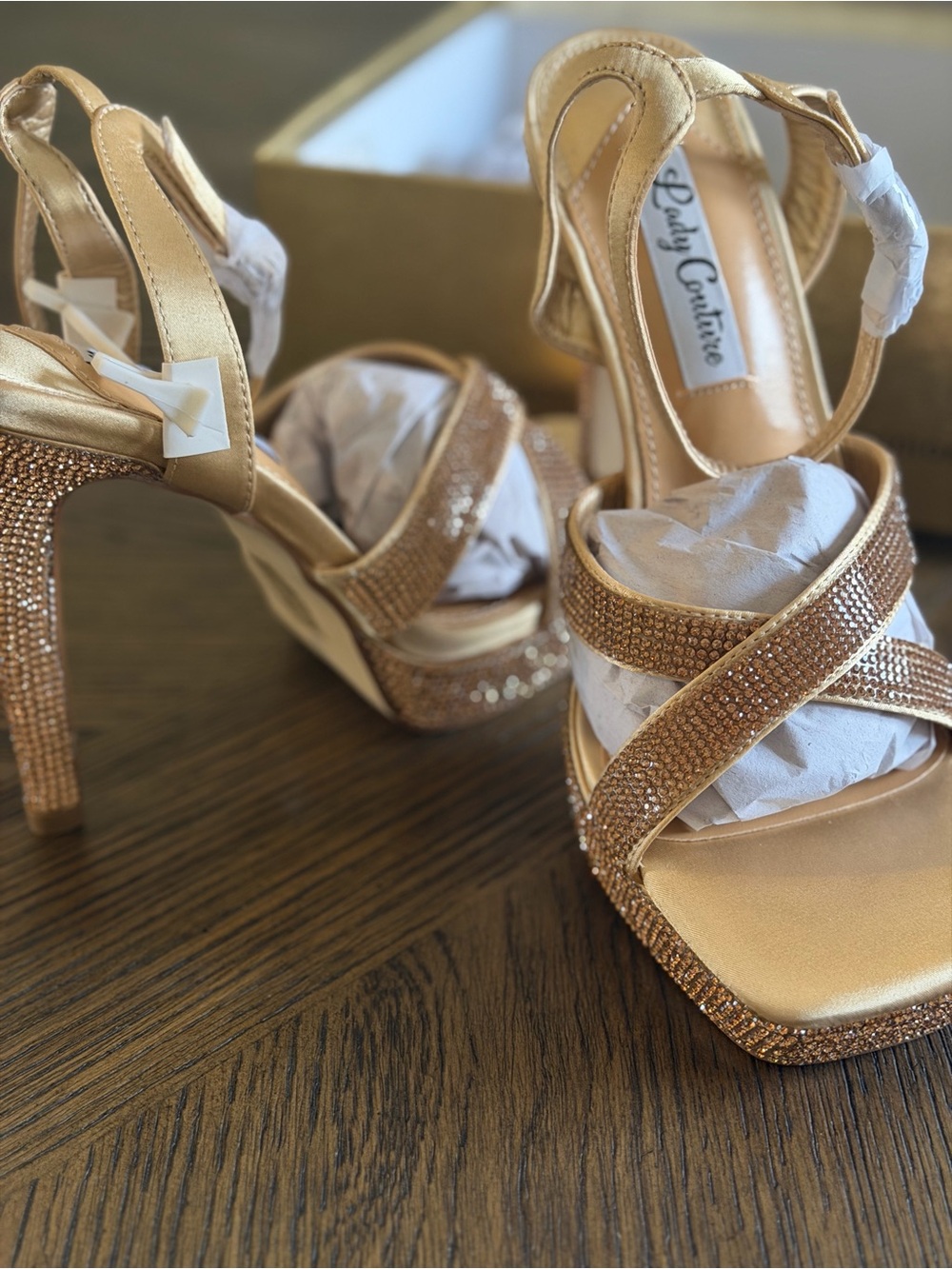 Sandy Couture Gold Crystal-Embellished High Heel Sandals